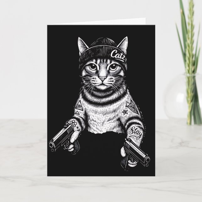 Gangster Cat Tattoo Art | Cool Streetwear Kitty Karte (Vorderseite)
