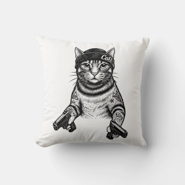 Gangster Cat Tattoo Art | Cool Streetwear Kitty Kissen (Vorderseite)