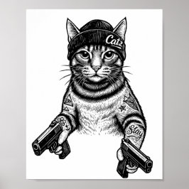 Gangster Cat Tattoo Art | Cool Streetwear Kitty Poster
