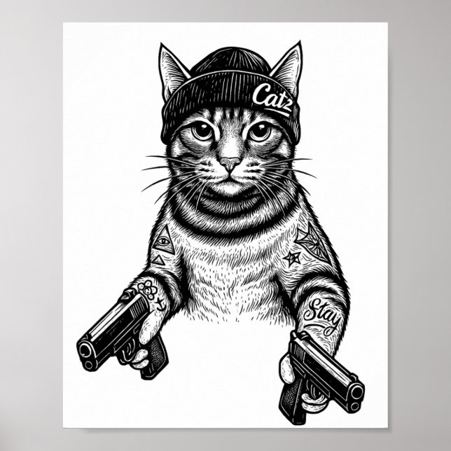 Gangster Cat Tattoo Art | Cool Streetwear Kitty Poster (Vorne)
