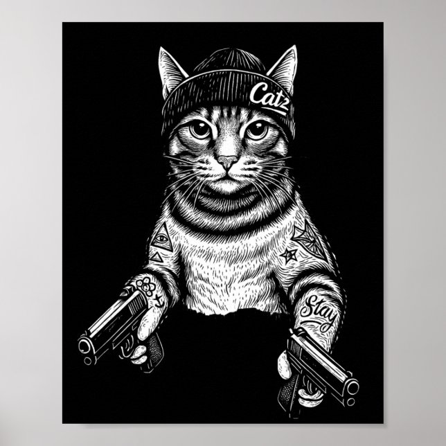 Gangster Cat Tattoo Art | Cool Streetwear Kitty Poster (Vorne)
