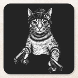 Gangster Cat Tattoo Art | Cool Streetwear Kitty Rechteckiger Pappuntersetzer