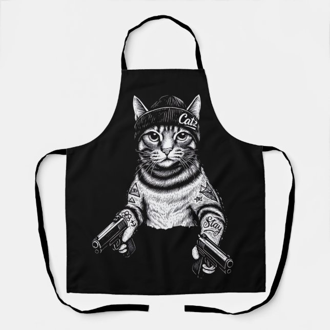 Gangster Cat Tattoo Art | Cool Streetwear Kitty Schürze (Vorderseite)