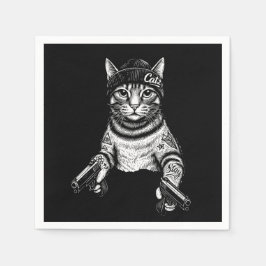 Gangster Cat Tattoo Art | Cool Streetwear Kitty Serviette