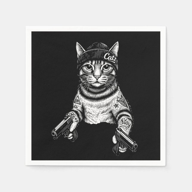 Gangster Cat Tattoo Art | Cool Streetwear Kitty Serviette (Vorderseite)