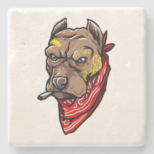 Gangster Dog Tattoos Red Bandana Stone Untersetz Steinuntersetzer