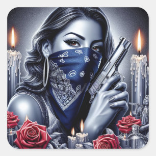 Gangster Girl Hip Hop chicano Art Design Quadratischer Aufkleber
