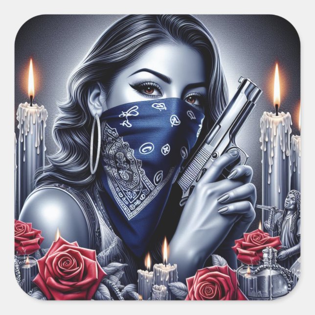 Gangster Girl Hip Hop chicano Art Design Quadratischer Aufkleber (Vorderseite)