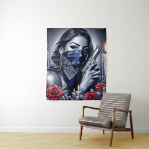 Gangster Girl Hip Hop chicano Art Design Wandteppich
