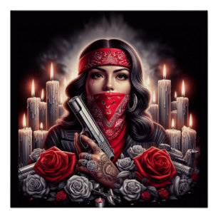 Gangster Girl Hip Hop chicano Art Grafik Poster
