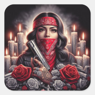 Gangster Girl Hip Hop chicano Art Grafik Quadratischer Aufkleber