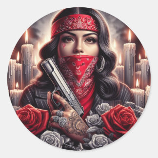 Gangster Girl Hip Hop chicano Art Grafik Runder Aufkleber