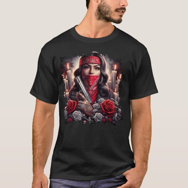 Gangster Girl Hip Hop chicano Art Grafik T-Shirt (Vorderseite)