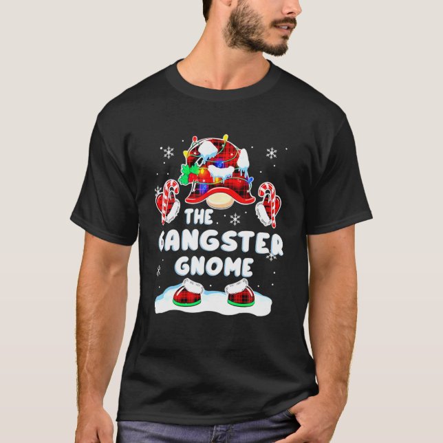 Gangster Gnome Red Plaid Gnomies Matching Family C T-Shirt (Vorderseite)