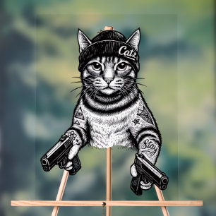 Gangster-Katzen-Tattoo-Kunst Coole Streetwear-Ki Acrylschild