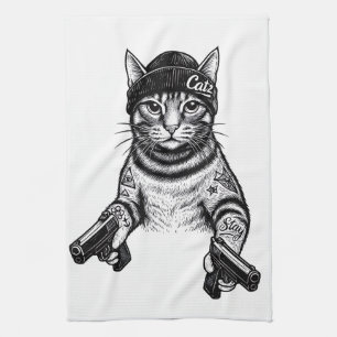 Gangster-Katzen-Tattoo-Kunst   Coole Streetwear-Ki Geschirrtuch