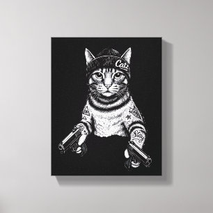 Gangster-Katzen-Tattoo-Kunst Coole Streetwear-Ki Leinwanddruck