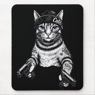 Gangster-Katzen-Tattoo-Kunst Coole Streetwear-Ki Mousepad