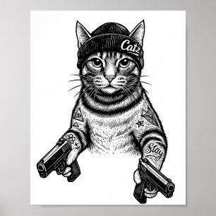 Gangster-Katzen-Tattoo-Kunst   Coole Streetwear-Ki Poster