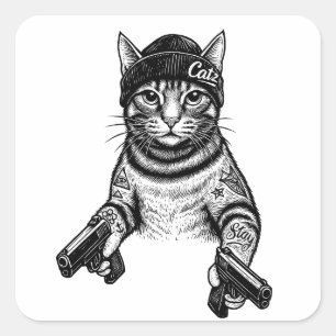 Gangster-Katzen-Tattoo-Kunst Coole Streetwear-Ki Quadratischer Aufkleber