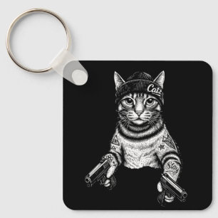 Gangster-Katzen-Tattoo-Kunst   Coole Streetwear-Ki Schlüsselanhänger