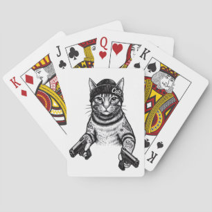 Gangster-Katzen-Tattoo-Kunst Coole Streetwear-Ki Spielkarten