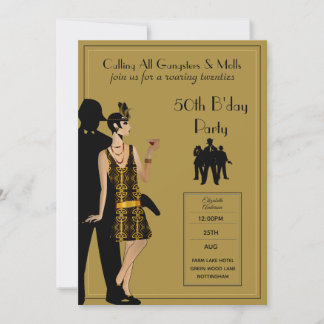 Gangster Moll 1920s Flapper Black Gold 50. Party Einladung