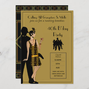 Gangster Moll 1920s Flapper Gatsby BlackGold Party Einladung