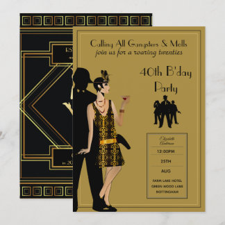 Gangster Moll 1920s Flapper Gatsby BlackGold Party Einladung