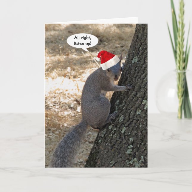 Gangster Santa Squirrel Weihnachtskarte Feiertagskarte (Vorderseite)