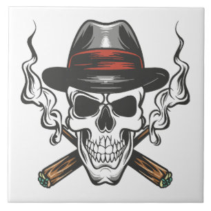 Gangster-Schädel mit Fedora-Hut Fliese
