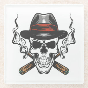 Gangster-Schädel mit Fedora-Hut Glasuntersetzer