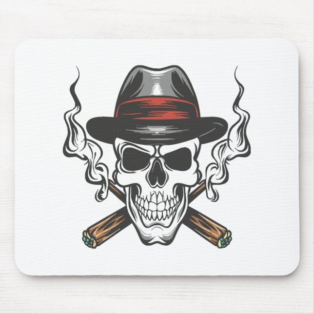 Gangster-Schädel mit Fedora-Hut Mousepad (Vorne)