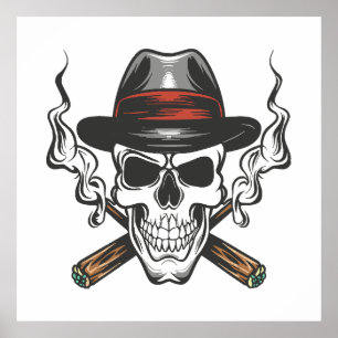 Gangster-Schädel mit Fedora-Hut Poster