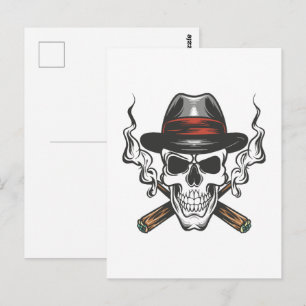 Gangster-Schädel mit Fedora-Hut Postkarte