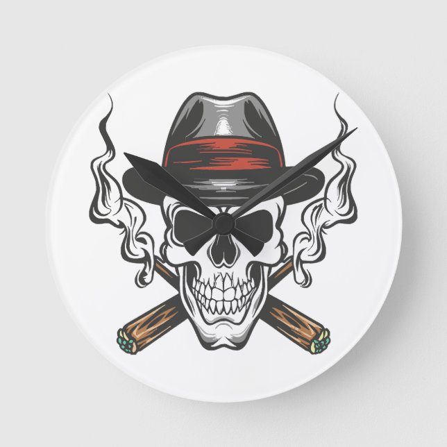 Gangster-Schädel Runde Wanduhr (Vorderseite)