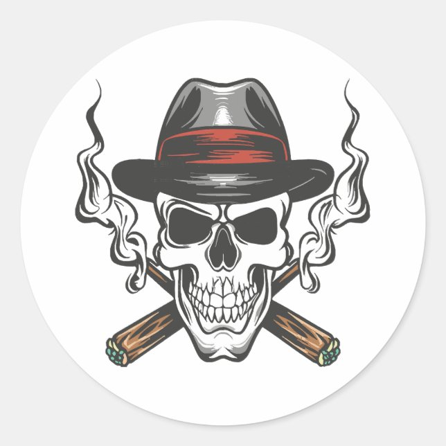 Gangster-Schädel Runder Aufkleber (Vorderseite)