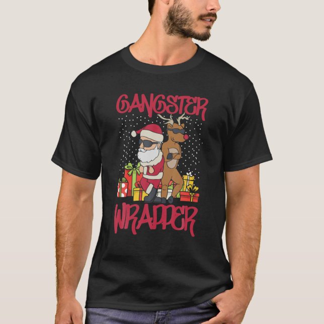 Gangster Wrapper Ugly Christmas Sweater Funny Pub T-Shirt (Vorderseite)