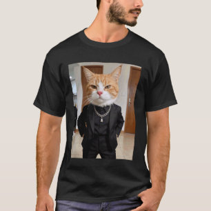 Gangsterkatze schwarzer Anzug Kette Boss Attitüde T-Shirt
