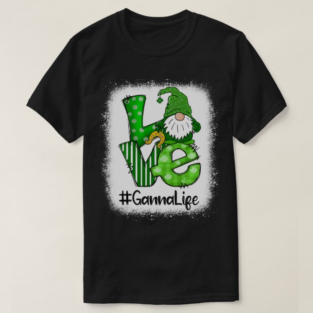 Ganna Liebe St Patricks Day gebleicht Gnome Lucky T-Shirt (Design vorne)