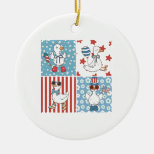 Gans Amerikanische USA-Flagge Memorial Day 4. Juli Keramik Ornament