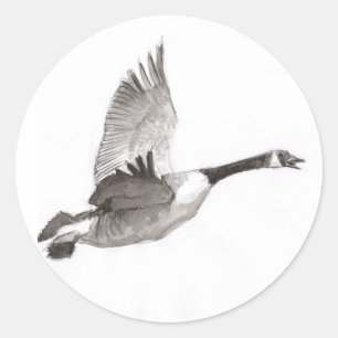 Gans beim Flugzeichnen Runder Aufkleber