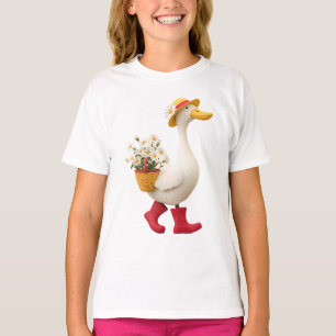 Gans mit Blumenkorb – Süße Ente Frühling Kinder T-Shirt
