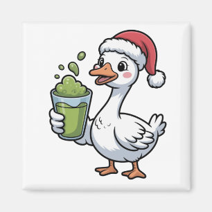 Gans mit Matcha-Getränk und Santa-Hut Magnet