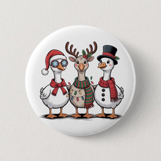 Gans mit Weihnachtsmannmütze Weihnachtsgans Liebha Button (Vorderseite)