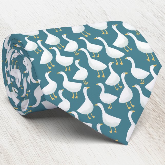 Gans Vogel Muster Türkisgrün Krawatte (Fun flock of geese goose bird tie for bird lovers and farmers)
