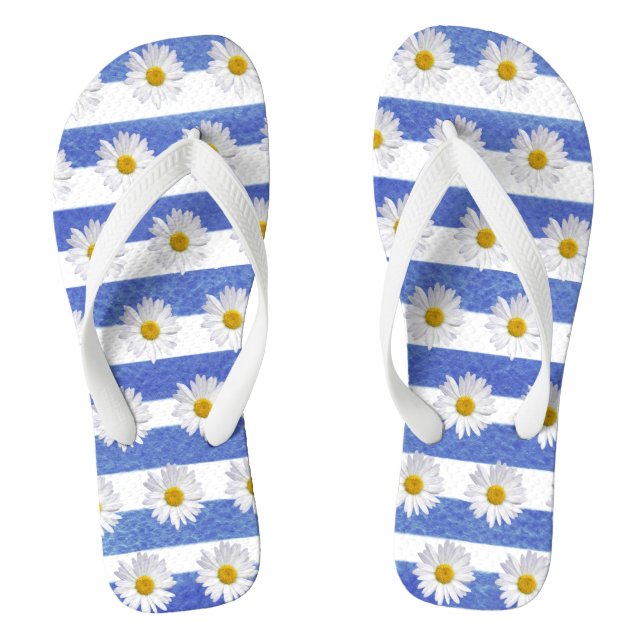 Gänse auf blauem Wasserfarbstreifen auf weiß Flip Flops (Fußbett)
