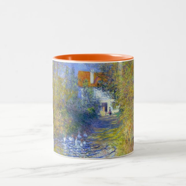 Gänse auf der Creek, Claude Monet Zweifarbige Tasse (Mittel)