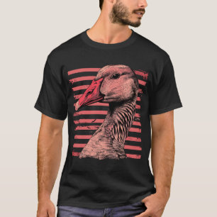 Gänse auf rosa Vintage Streifen T-Shirt