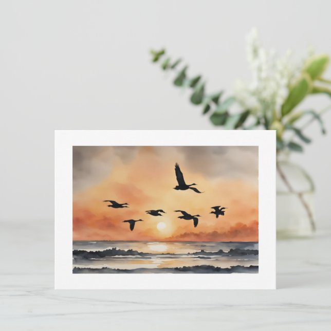 Gänse bei Sunrise Mitteilungskarte (Stehend Vorderseite)